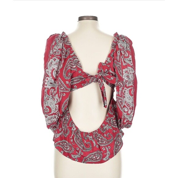 SEA New York Red Paisley Bandana Embroidered Open Back Theodora Top Size L - Picture 7 of 10
